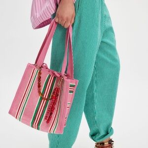 NWT Free People Clara Canvas Tote in Pink Popsicle